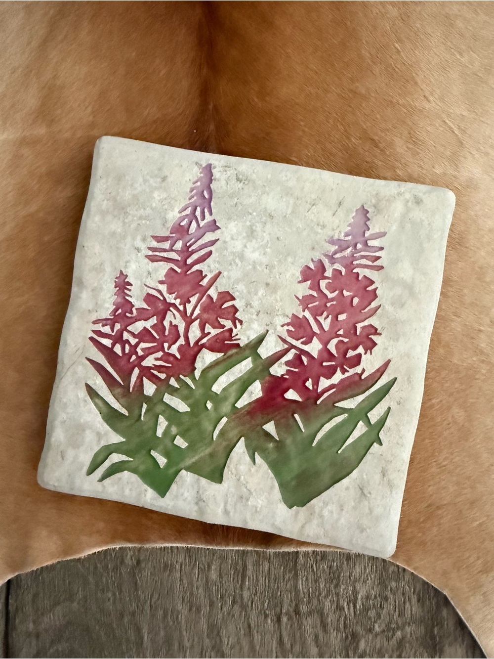 Ceramic Floral Trivet with Metal D-Ring Hanger